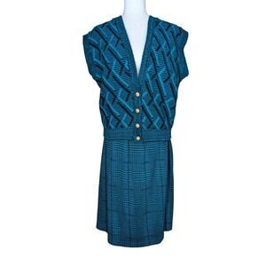 Vintage Cape Cod Sportswear Green Houndstooth Sweater Skirt 2 Set Women's Medium